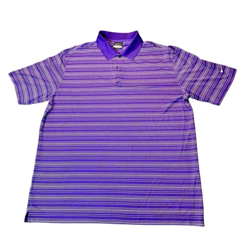 Nike Golf Dri Fit Shirt Mens XL Purple Striped Short Sleeve Polo Rugby Swoosh